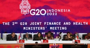 Caption foto: Nuansa ruang rapat Pertemuan Menteri Keuangan dan Menteri Kesehatan G20, di Bali, Sabtu (12/11)